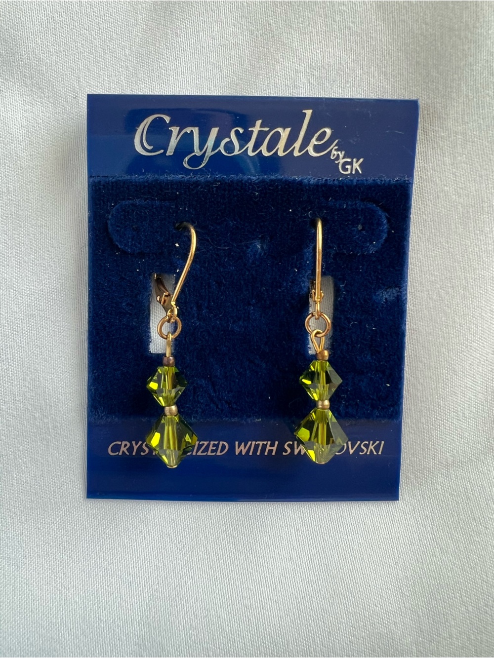 Crystalized with Swarovski Olive Green Drop Earrings by